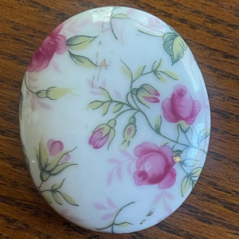 Vintage Lefton Rose Chintz Footed Trinket Box 1239 Jewelry Trinket Box